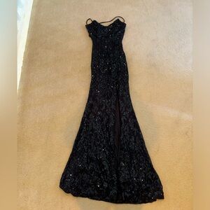 Windsor Black Sequin Pattern Prom Dress